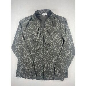 Calvin Klein Ruffle Long Sleeve Button Blouse Womens Polyester Grey Small